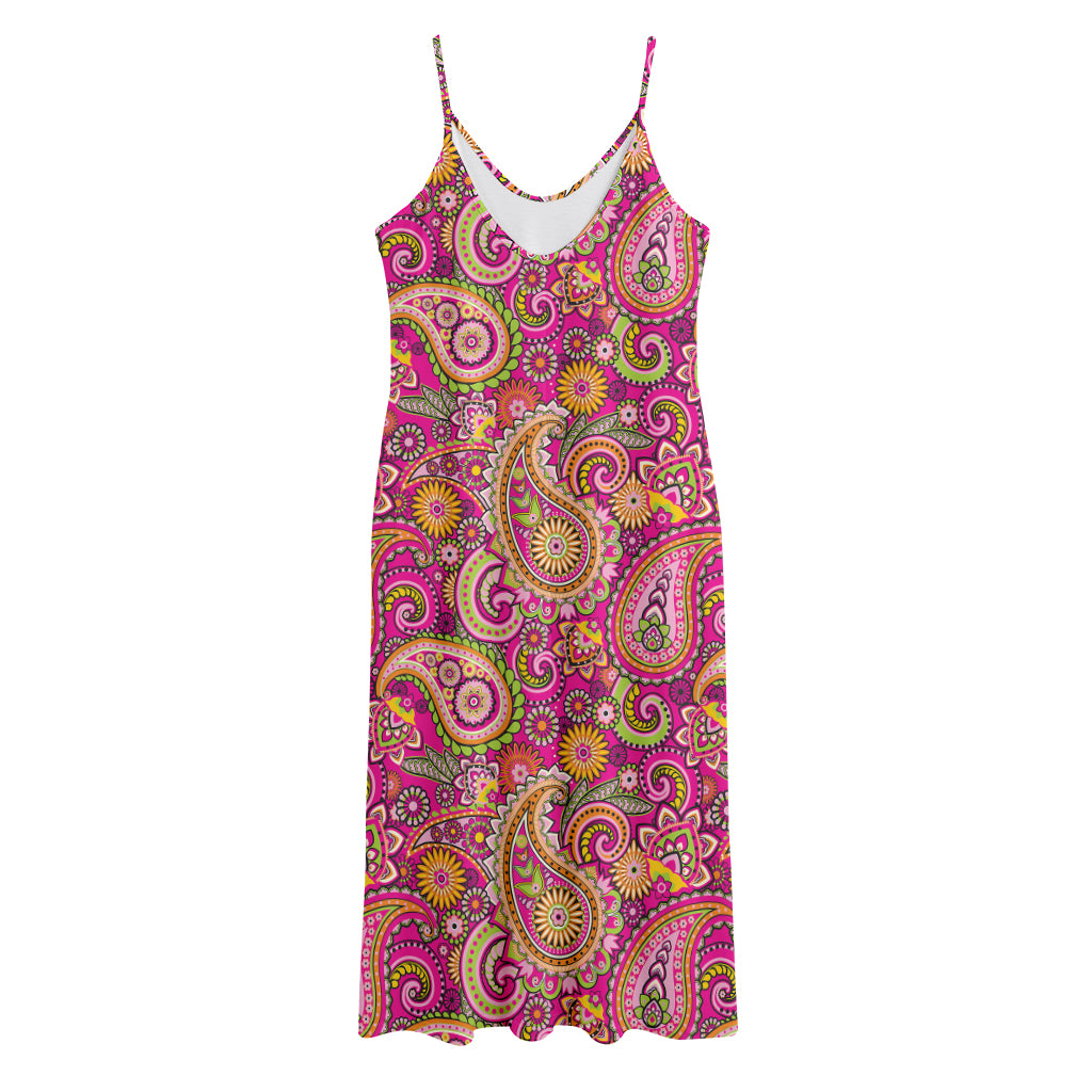 Retro Paisley Pattern Print Jersey Midi Cami Dress