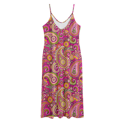 Retro Paisley Pattern Print Jersey Midi Cami Dress