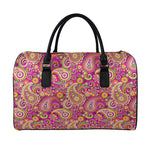 Retro Paisley Pattern Print Leather Duffle Bag