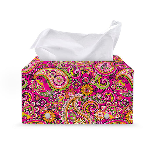 Retro Paisley Pattern Print Leather Tissue Box Cover