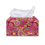 Retro Paisley Pattern Print Leather Tissue Box Cover