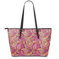 Retro Paisley Pattern Print Leather Tote Bag With Zipper