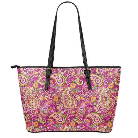 Retro Paisley Pattern Print Leather Tote Bag
