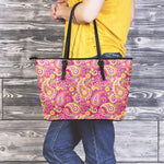Retro Paisley Pattern Print Leather Tote Bag