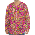 Retro Paisley Pattern Print Long Sleeve Baseball Jersey