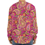 Retro Paisley Pattern Print Long Sleeve Baseball Jersey