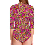 Retro Paisley Pattern Print Long Sleeve Swimsuit