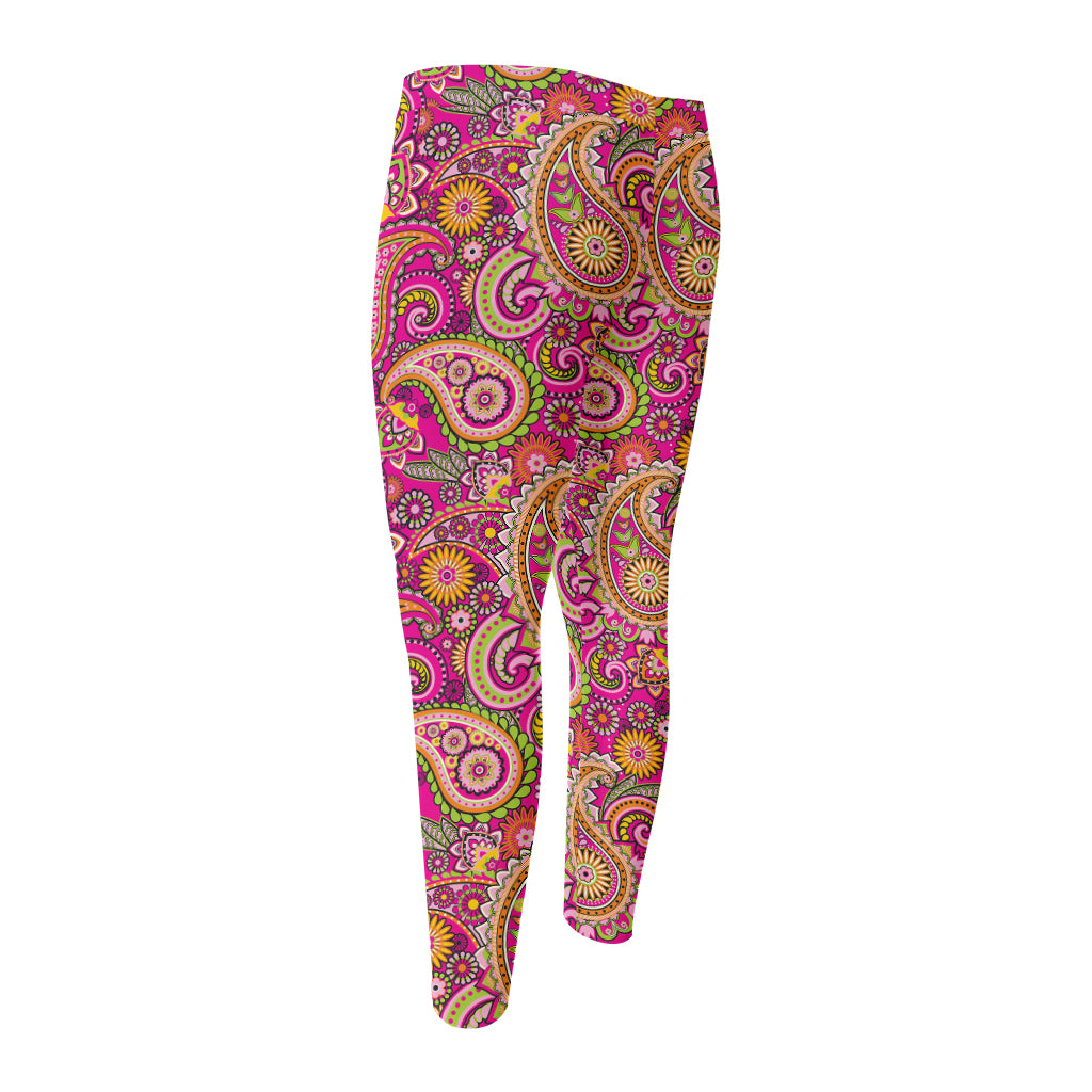 Retro Paisley Pattern Print Men's Compression Pants