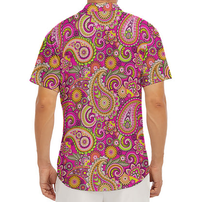 Retro Paisley Pattern Print Men's Deep V-Neck Shirt