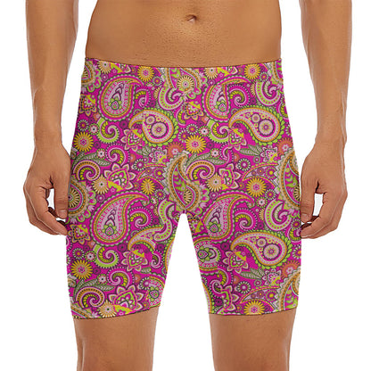 Retro Paisley Pattern Print Men's Long Boxer Briefs