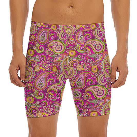 Retro Paisley Pattern Print Men's Long Boxer Briefs