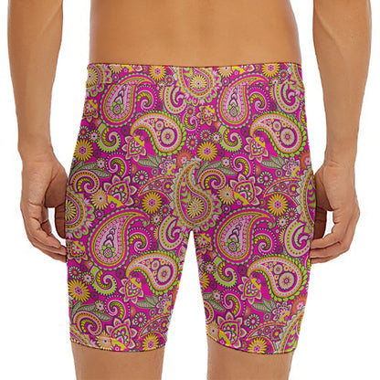Retro Paisley Pattern Print Men's Long Boxer Briefs