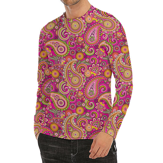 Retro Paisley Pattern Print Men's Long Sleeve Rash Guard