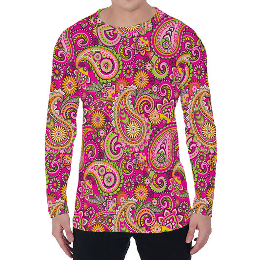 Retro Paisley Pattern Print Men's Long Sleeve T-Shirt