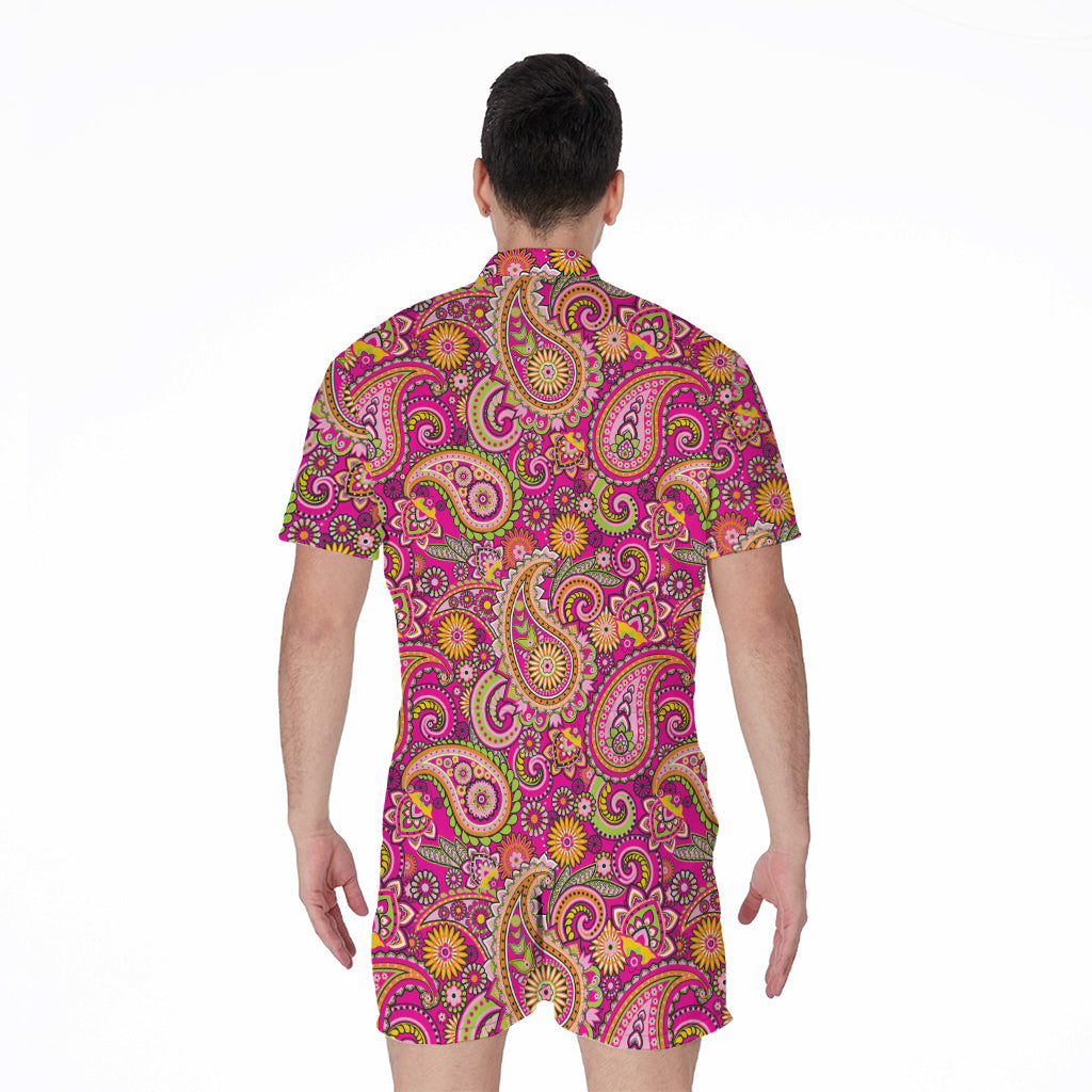 Retro Paisley Pattern Print Men's Rompers
