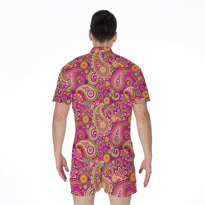 Retro Paisley Pattern Print Men's Rompers