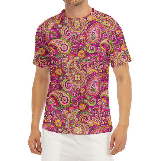 Retro Paisley Pattern Print Men's Short Sleeve Rash Guard