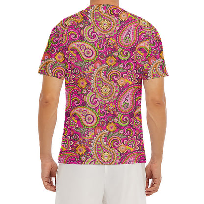 Retro Paisley Pattern Print Men's Short Sleeve Rash Guard