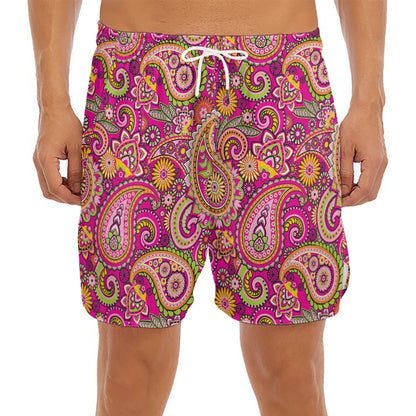 Retro Paisley Pattern Print Men's Split Running Shorts