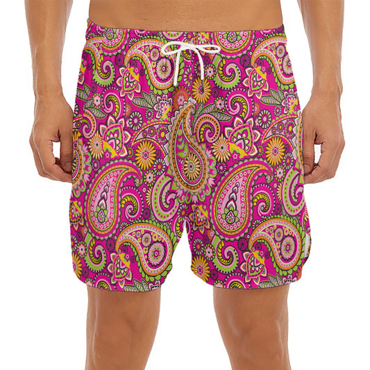 Retro Paisley Pattern Print Men's Split Running Shorts