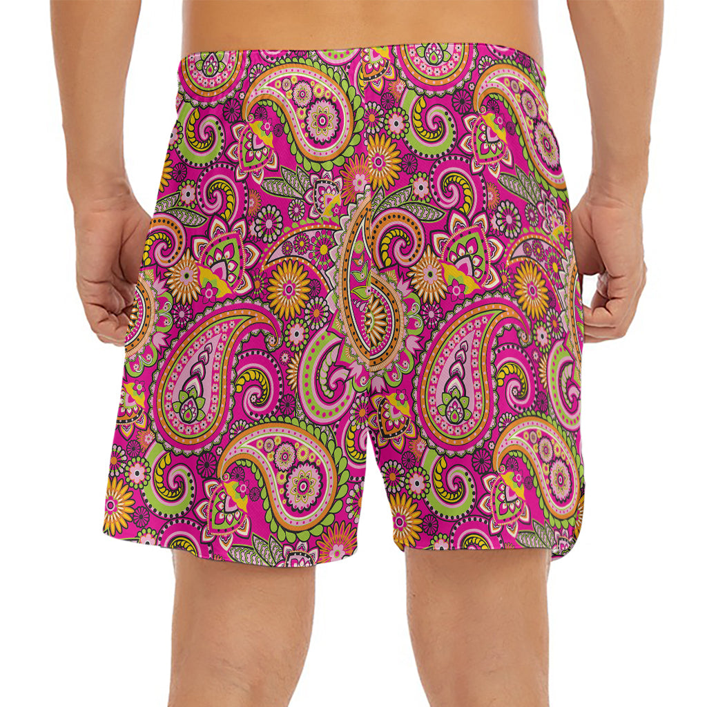 Retro Paisley Pattern Print Men's Split Running Shorts