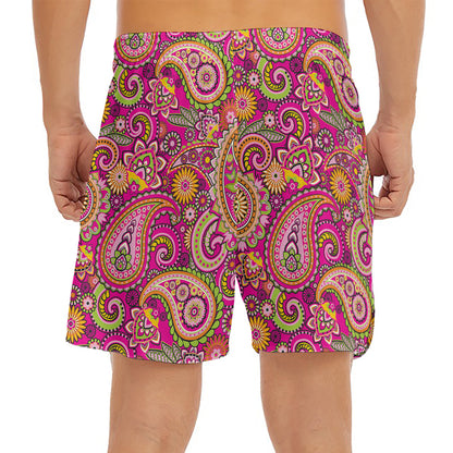 Retro Paisley Pattern Print Men's Split Running Shorts