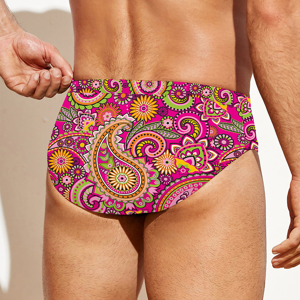 Retro Paisley Pattern Print Men's Swim Briefs