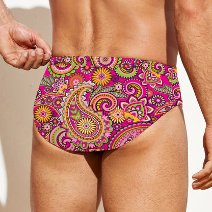 Retro Paisley Pattern Print Men's Swim Briefs