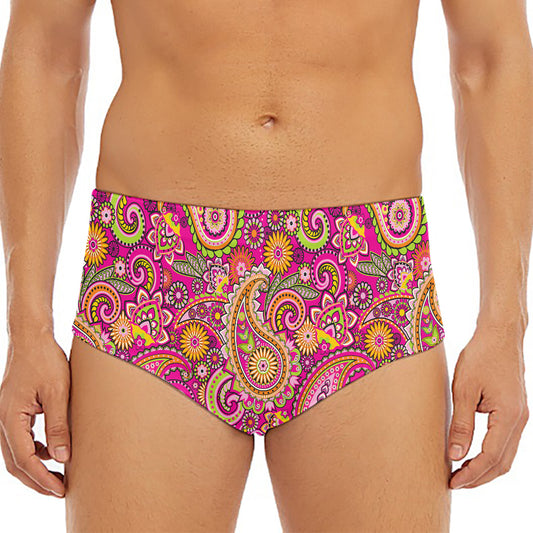 Retro Paisley Pattern Print Men's Triangle Swim Briefs