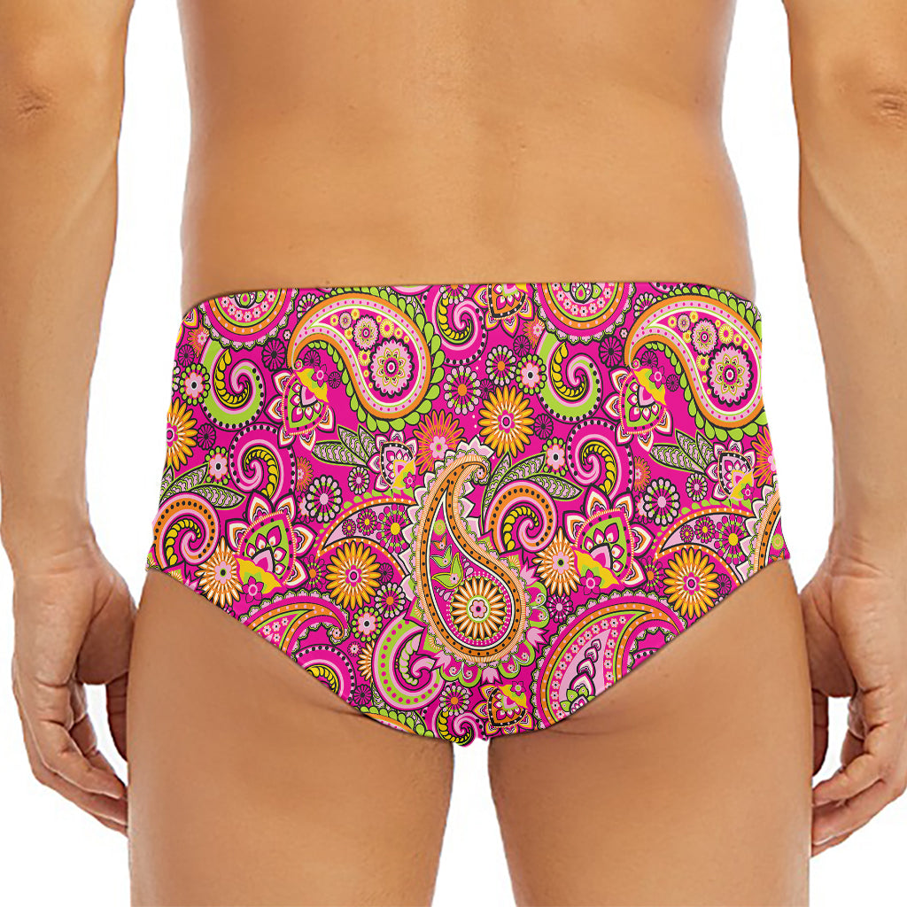 Retro Paisley Pattern Print Men's Triangle Swim Briefs