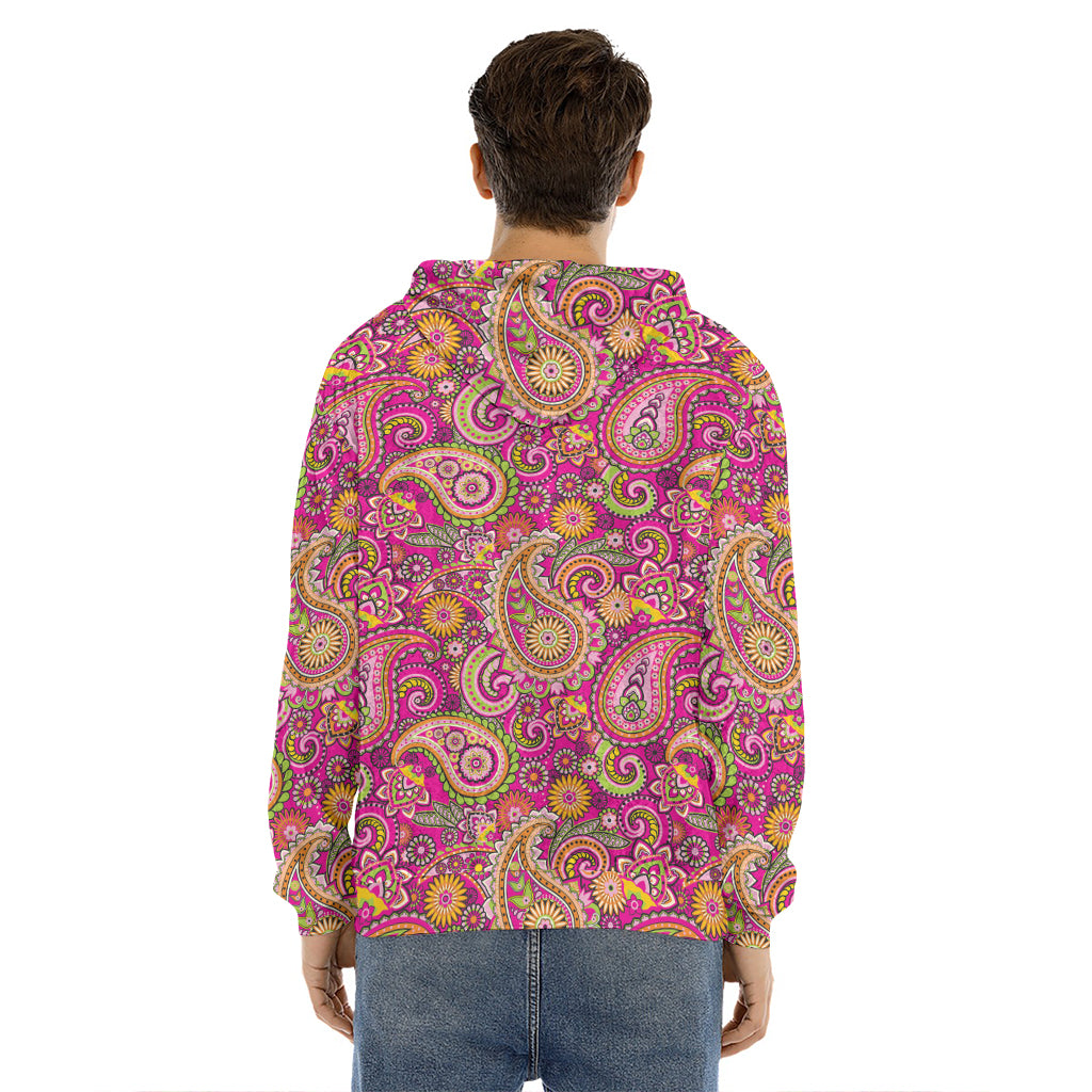Retro Paisley Pattern Print Men's Velvet Pullover Hoodie