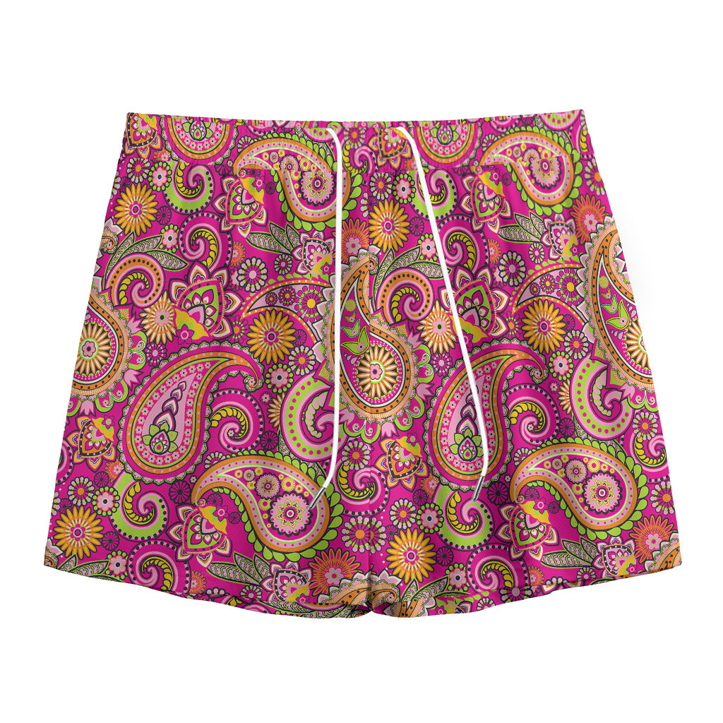 Retro Paisley Pattern Print Mesh Shorts