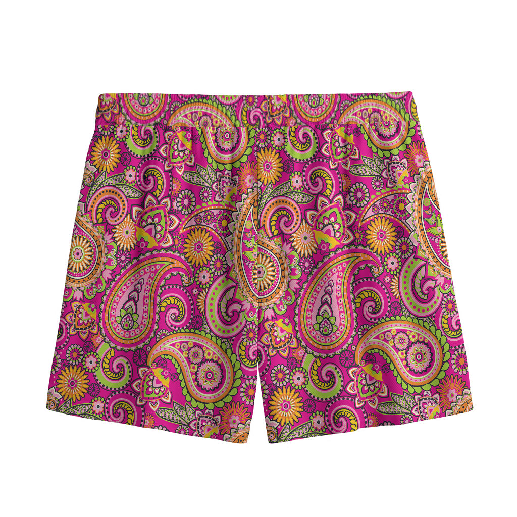 Retro Paisley Pattern Print Mesh Shorts