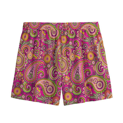 Retro Paisley Pattern Print Mesh Shorts