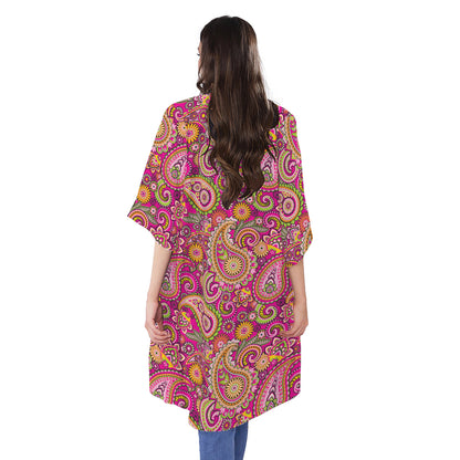 Retro Paisley Pattern Print Open Front Beach Cover Up