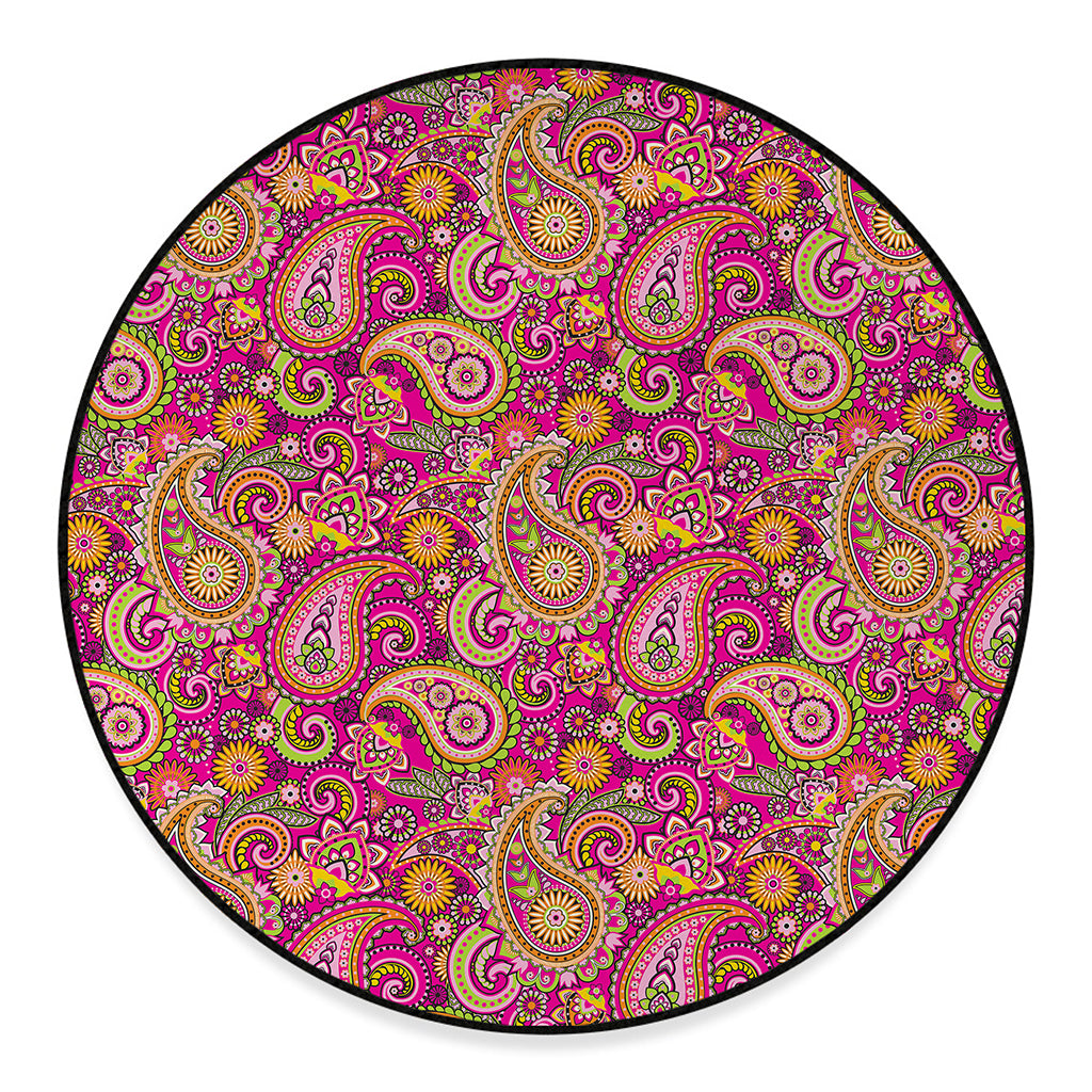 Retro Paisley Pattern Print Round Floor Mat