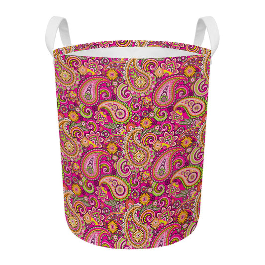 Retro Paisley Pattern Print Round Laundry Basket