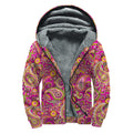 Retro Paisley Pattern Print Sherpa Lined Zip Up Hoodie