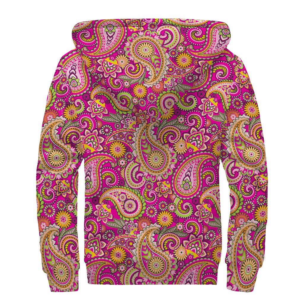 Retro Paisley Pattern Print Sherpa Lined Zip Up Hoodie
