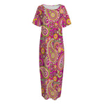 Retro Paisley Pattern Print Short Sleeve Long Nightdress