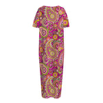 Retro Paisley Pattern Print Short Sleeve Long Nightdress