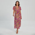 Retro Paisley Pattern Print Short Sleeve Maxi Dress