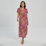Retro Paisley Pattern Print Short Sleeve Maxi Dress