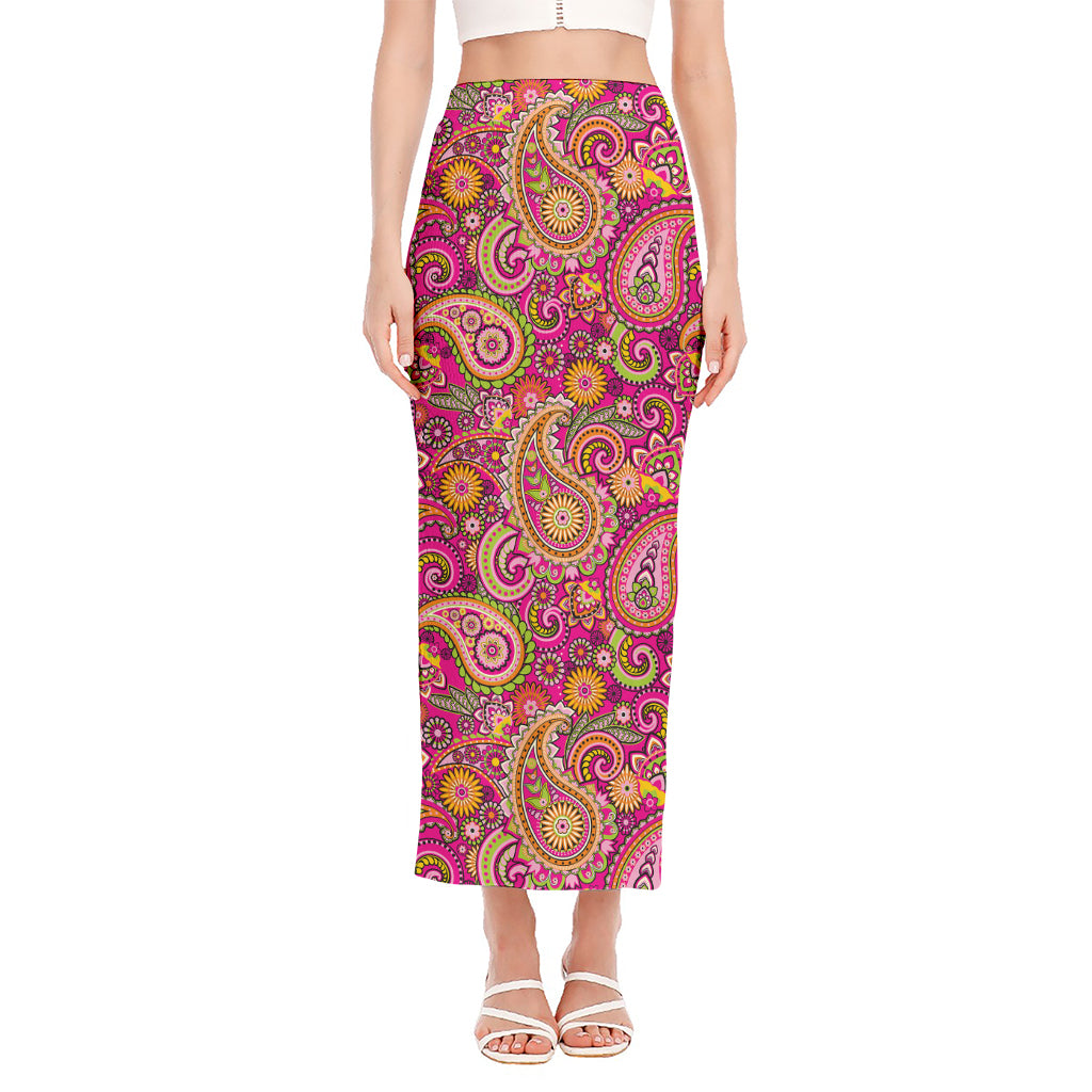 Retro Paisley Pattern Print Side Slit Maxi Skirt