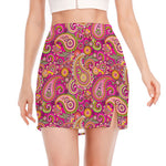 Retro Paisley Pattern Print Side Slit Mini Skirt