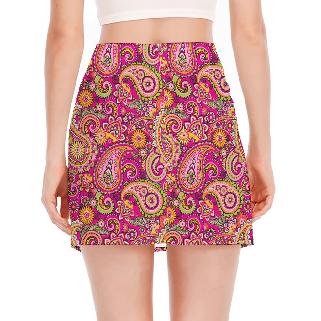 Retro Paisley Pattern Print Side Slit Mini Skirt