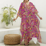 Retro Paisley Pattern Print Silk V-Neck Kaftan Dress