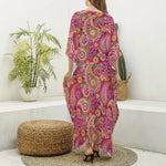 Retro Paisley Pattern Print Silk V-Neck Kaftan Dress