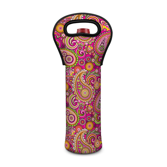 Retro Paisley Pattern Print Single Neoprene Wine Tote