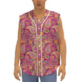 Retro Paisley Pattern Print Sleeveless Baseball Jersey
